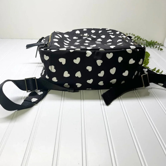 Kate Spade Black & White Heart Print Nylon Backpack Purse with Adjustable Straps - Picture 5 of 10